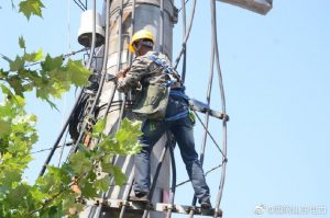 曹县供电公司加快立杆、放线施工进度
