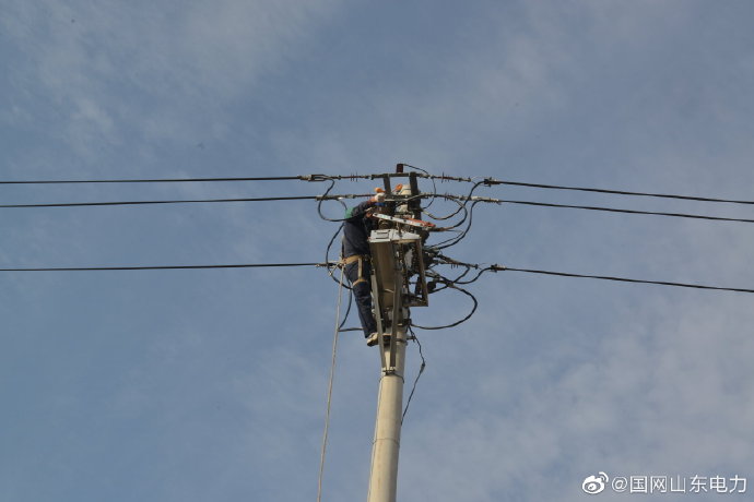 国网泗水县供电公司施工人员对10千伏万兴线进行绝缘化改造